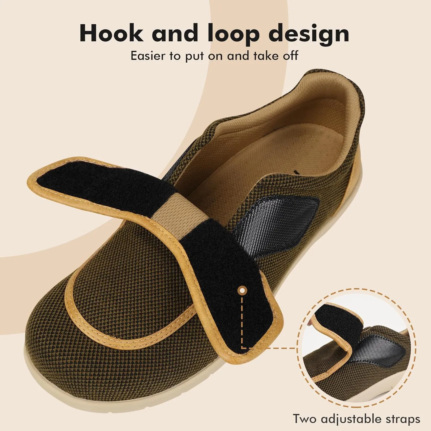Men's Extra Wide Slip on Walking Shoes with Arch Support, Comfortable Casual Shoes for Pain Relief with Non Slip Rubber Sole Adjustable Comfortable Orthopedic Shoes for Plantar Fasciitis