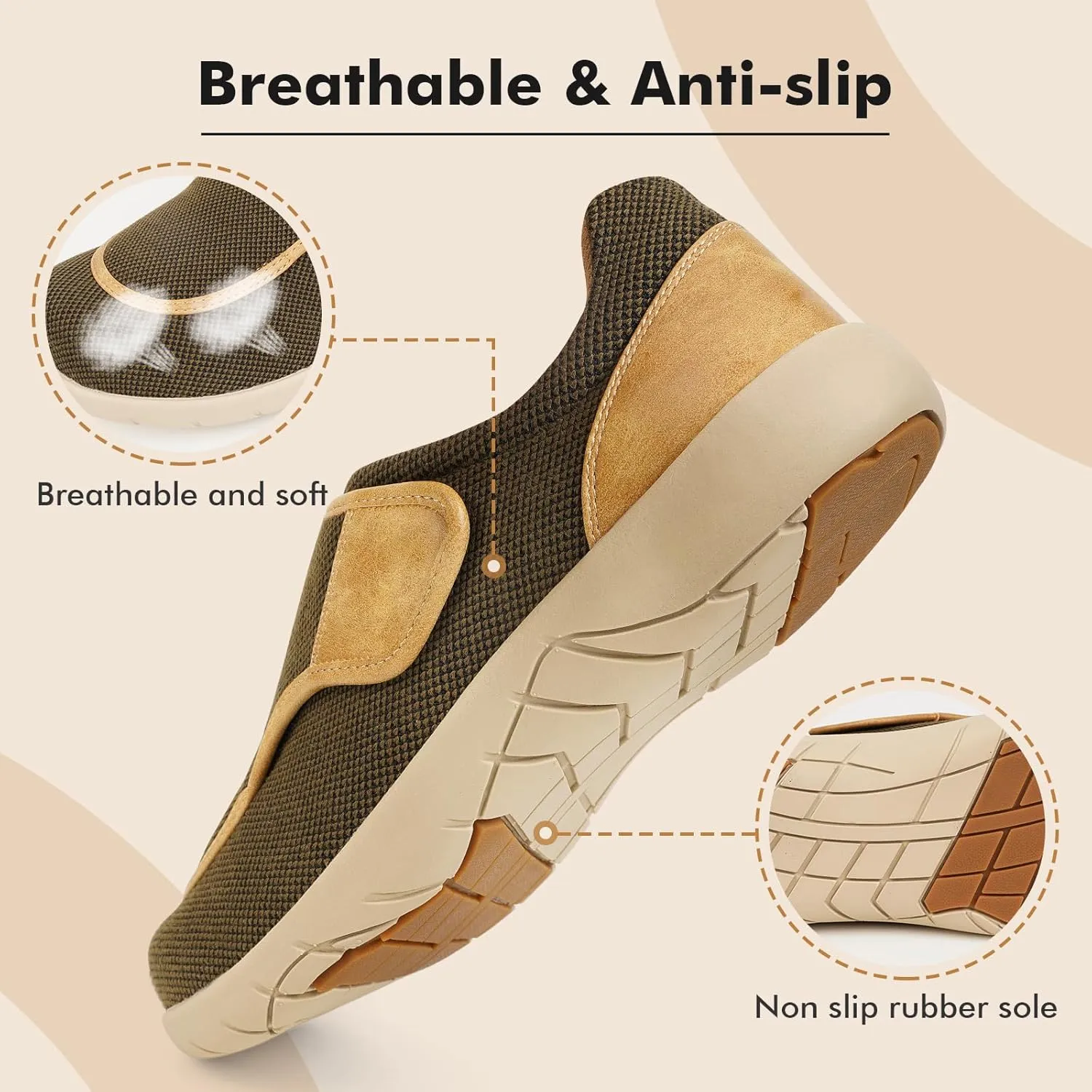 Men's Extra Wide Slip on Walking Shoes with Arch Support, Comfortable Casual Shoes for Pain Relief with Non Slip Rubber Sole Adjustable Comfortable Orthopedic Shoes for Plantar Fasciitis