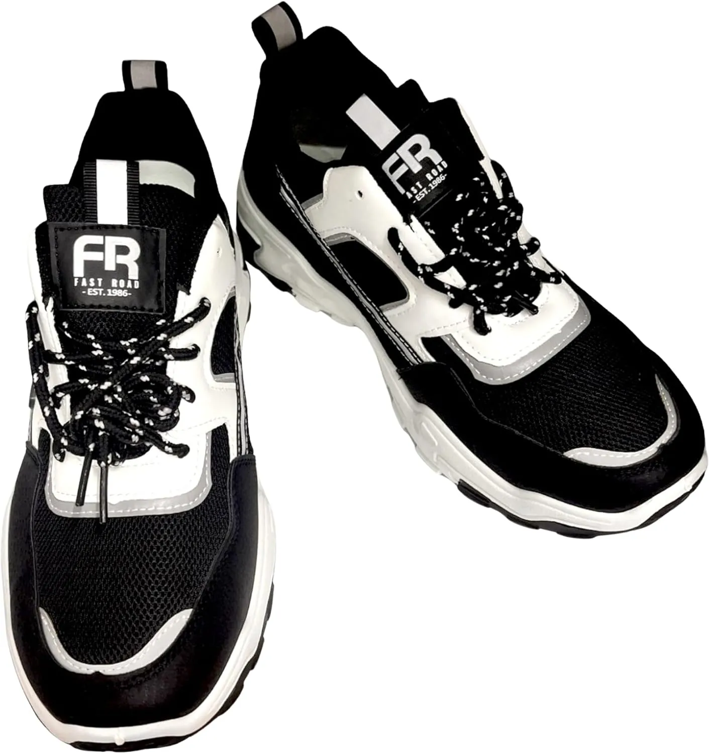 Men's Fast Road Wave Stride Sprinters - Black & White Athletic Sneakers with Wave Sole, Anti-Slip PVC Outsole, Lightweight & Breathable for Gym & Outdoor Workouts, US 6.5-10