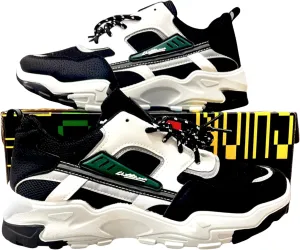 Men's Fast Road Wave Stride Sprinters - Black & White Athletic Sneakers with Wave Sole, Anti-Slip PVC Outsole, Lightweight & Breathable for Gym & Outdoor Workouts, US 6.5-10