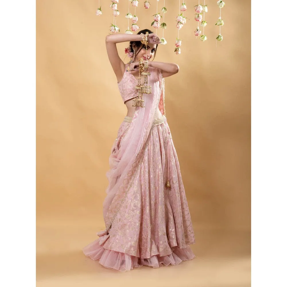 MONK & MEI Chandini Brocade Lehenga Blush Pink (Set of 3)