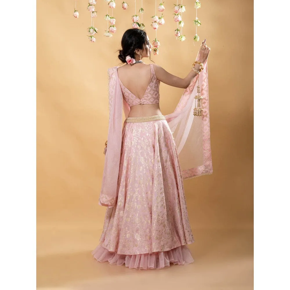 MONK & MEI Chandini Brocade Lehenga Blush Pink (Set of 3)