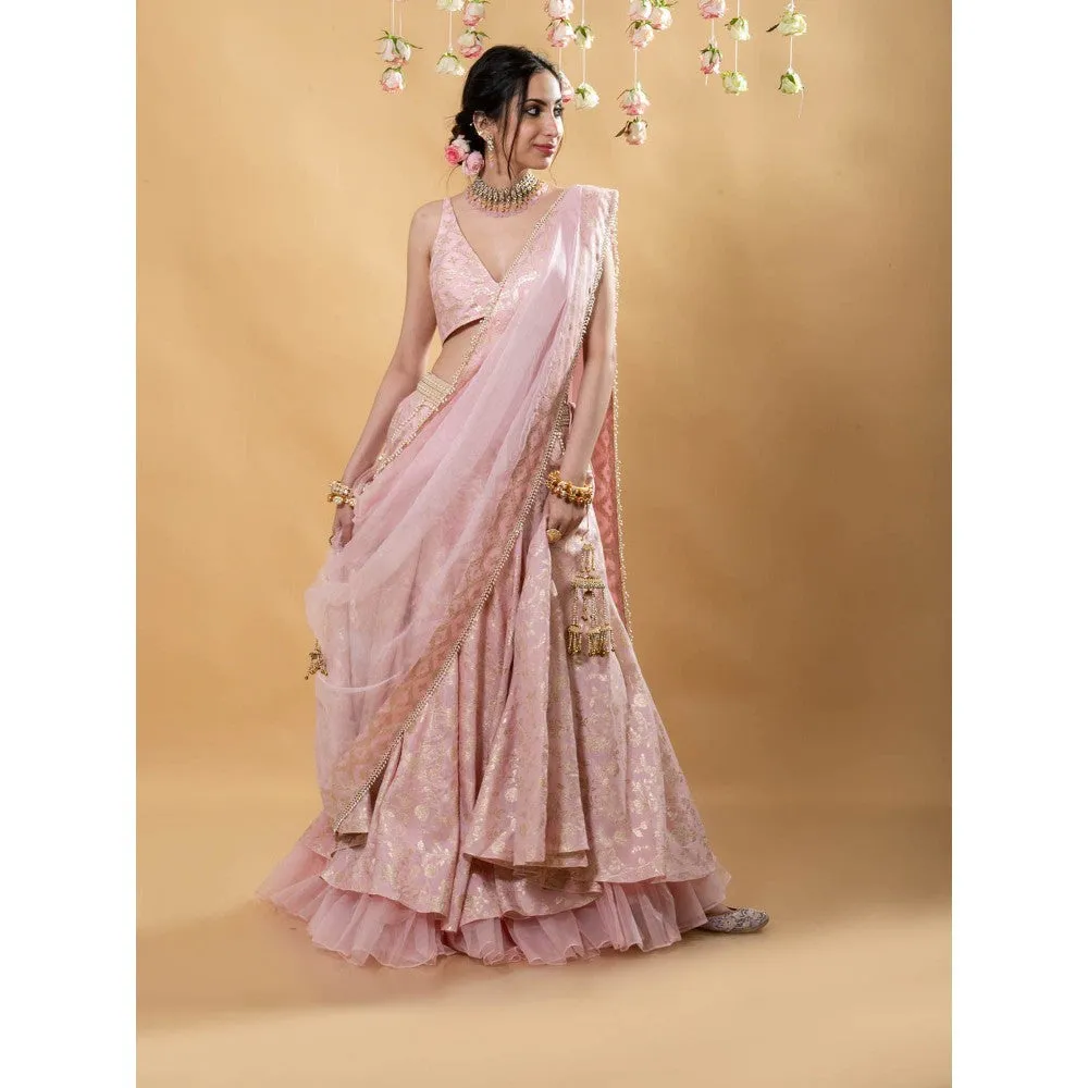 MONK & MEI Chandini Brocade Lehenga Blush Pink (Set of 3)