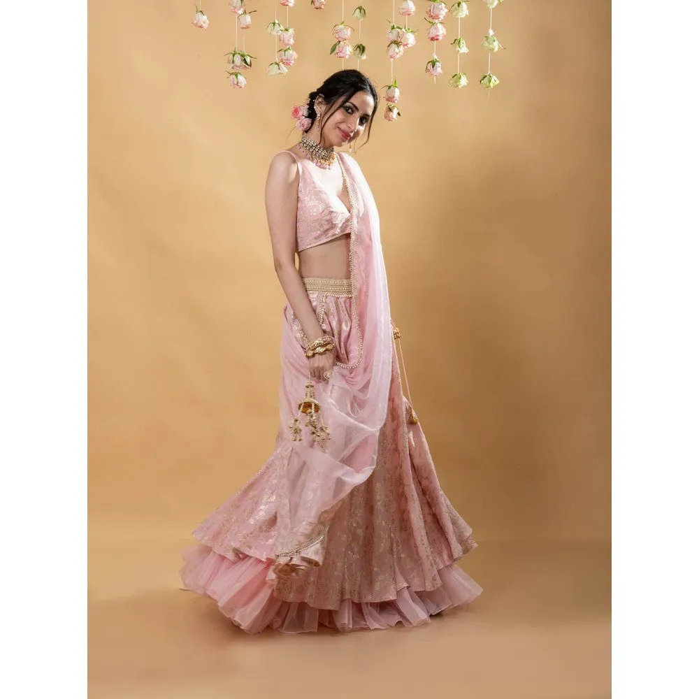 MONK & MEI Chandini Brocade Lehenga Blush Pink (Set of 3)