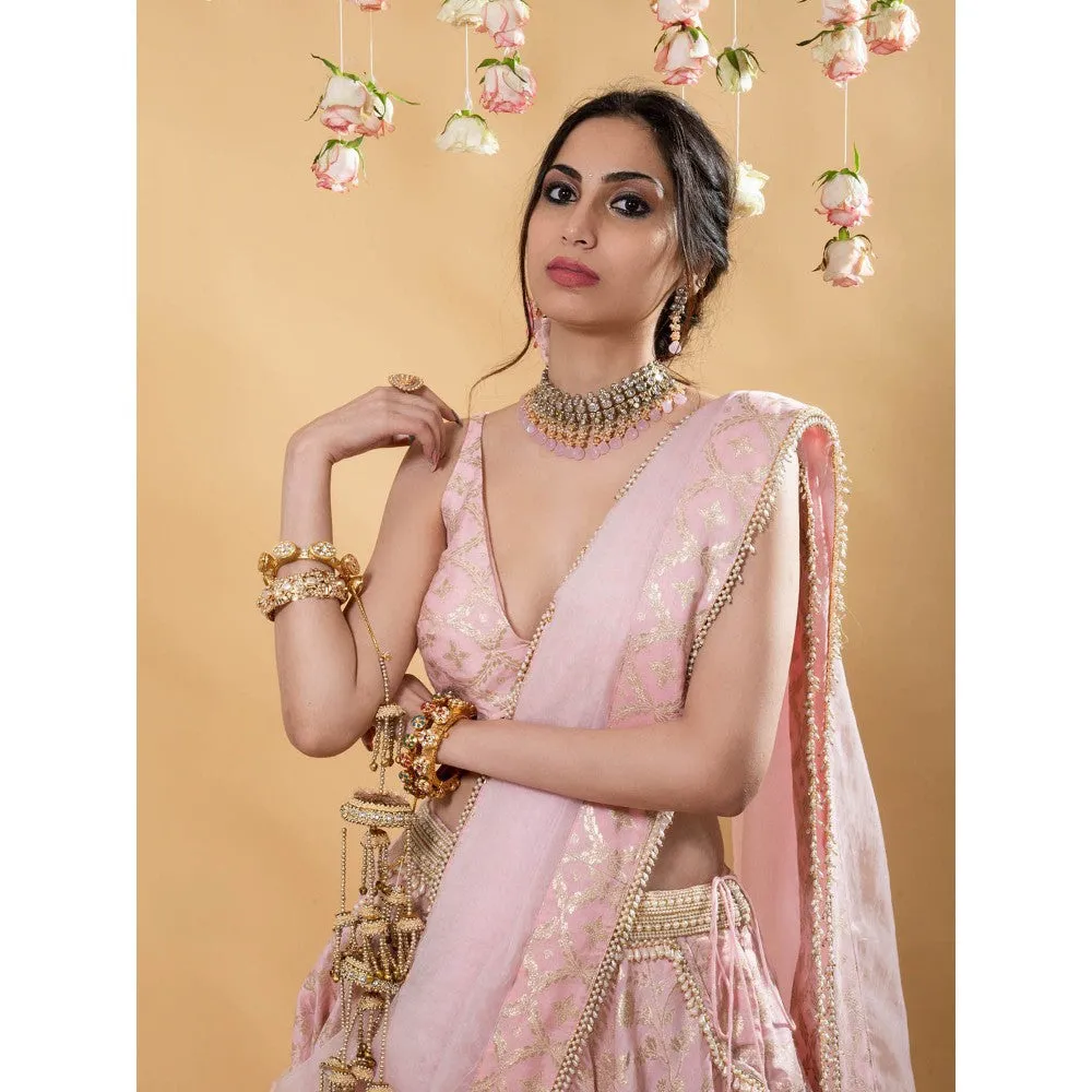 MONK & MEI Chandini Brocade Lehenga Blush Pink (Set of 3)