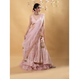 MONK & MEI Chandini Brocade Lehenga Blush Pink (Set of 3)