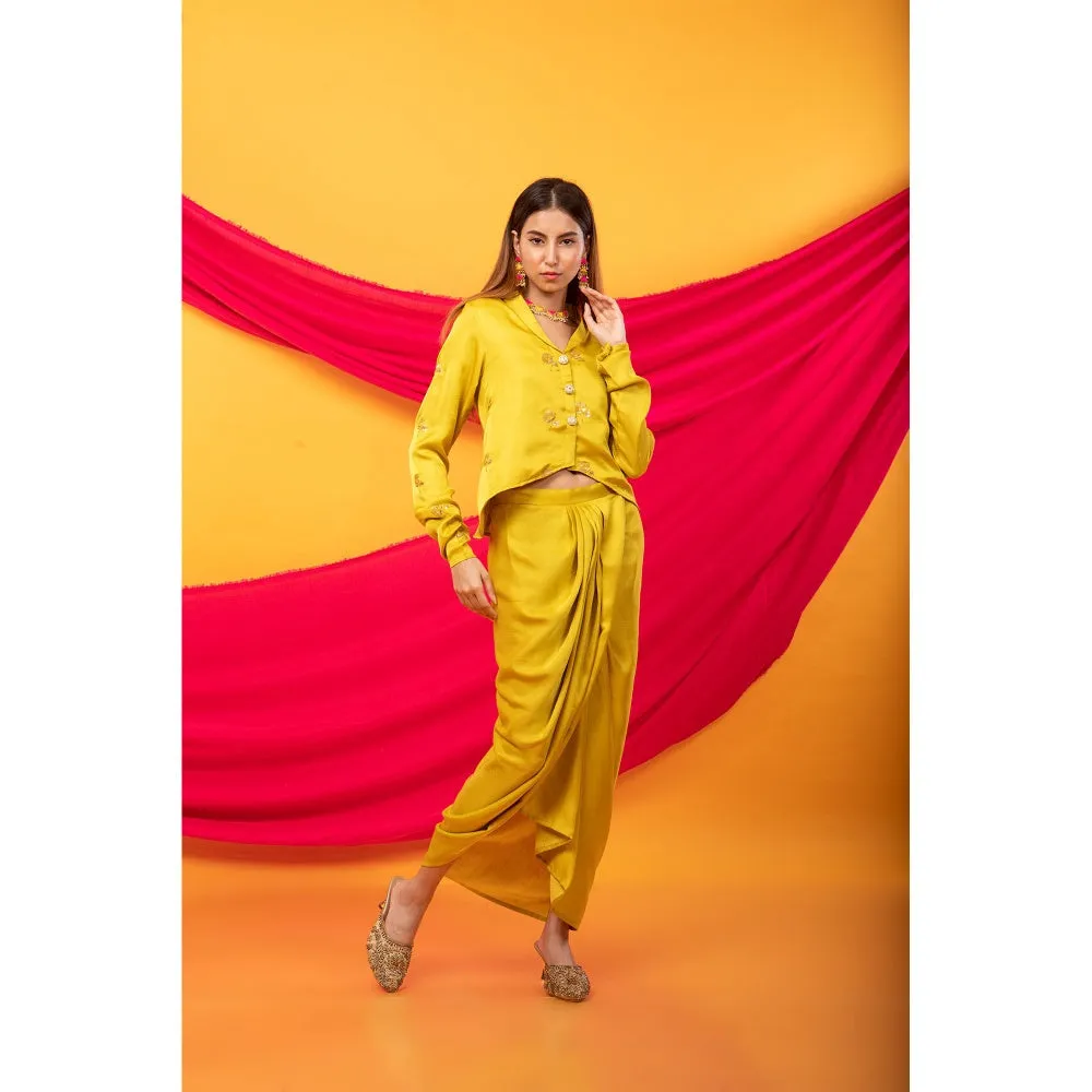 MONK & MEI Gulabo Canary Yellow Dhoti And Jacket Co-Ord (Set of 2)