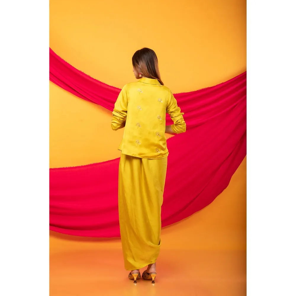MONK & MEI Gulabo Canary Yellow Dhoti And Jacket Co-Ord (Set of 2)