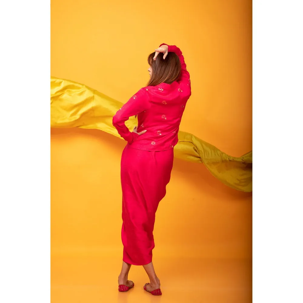 MONK & MEI Gulabo Fuchsia Pink Dhoti And Shirt Co-Ord (Set of 2)