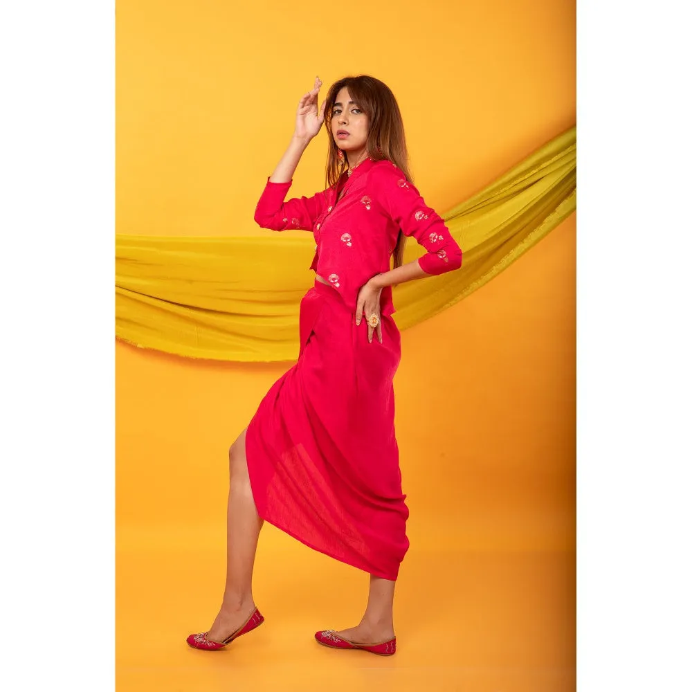 MONK & MEI Gulabo Fuchsia Pink Dhoti And Shirt Co-Ord (Set of 2)
