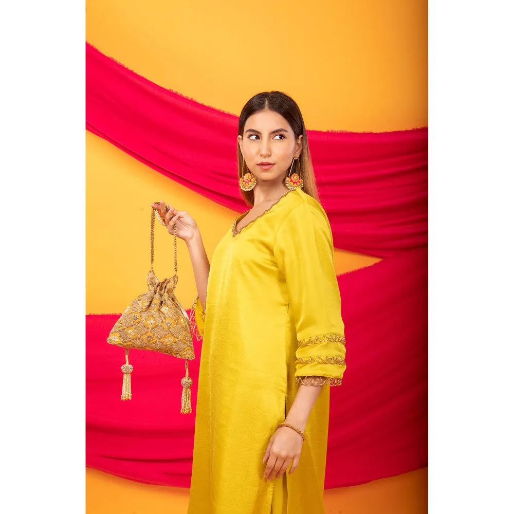 MONK & MEI Gulnaar Lahori Canary Yellow Kurta And Pant (Set of 2)