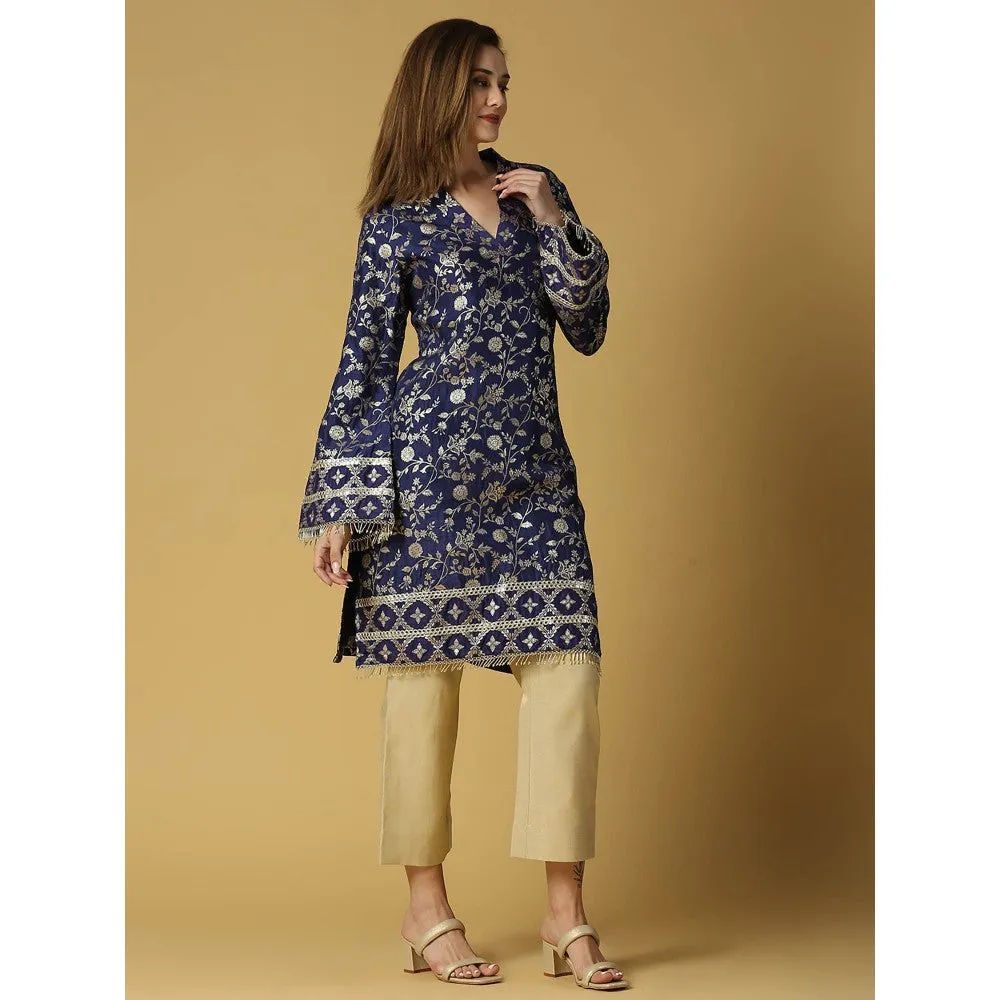 MONK & MEI Kavya-Pakistani Kurta With Gold Pant-Deep Blue (Set of 2)
