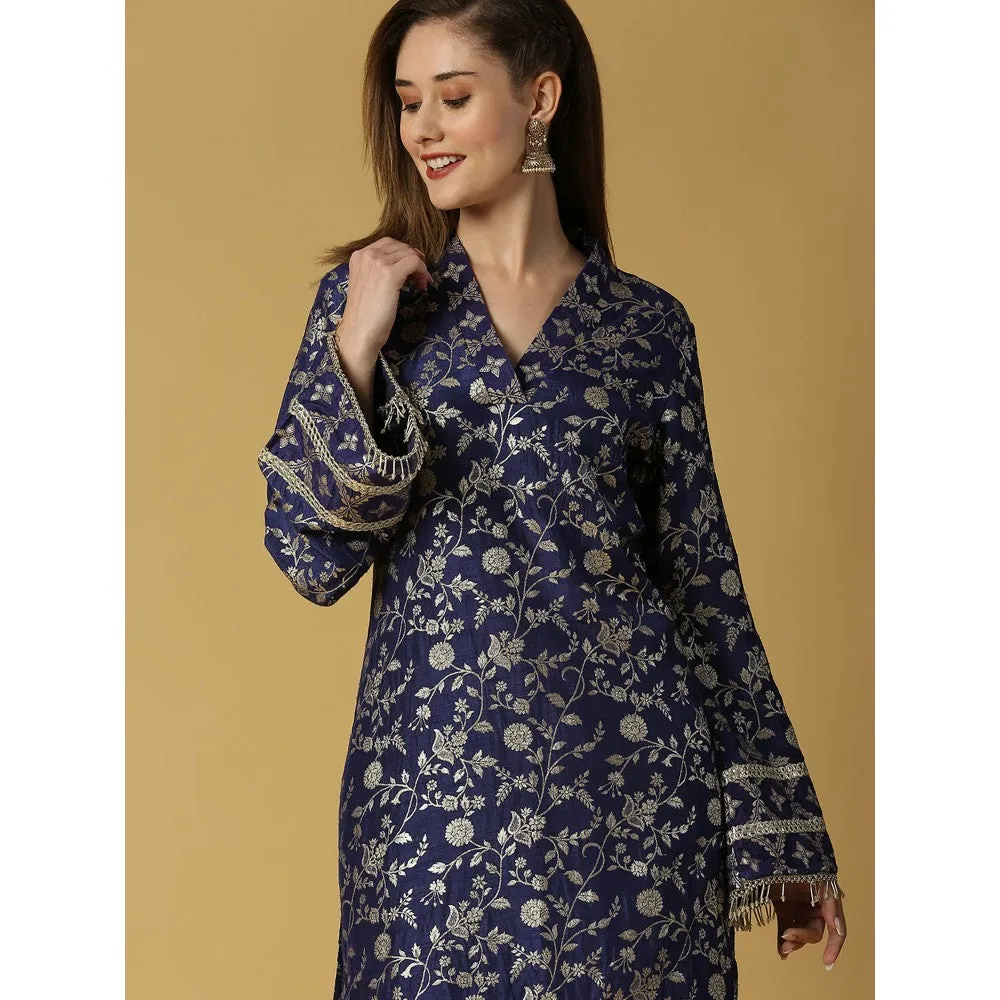 MONK & MEI Kavya-Pakistani Kurta With Gold Pant-Deep Blue (Set of 2)