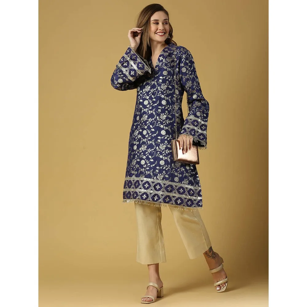 MONK & MEI Kavya-Pakistani Kurta With Gold Pant-Deep Blue (Set of 2)
