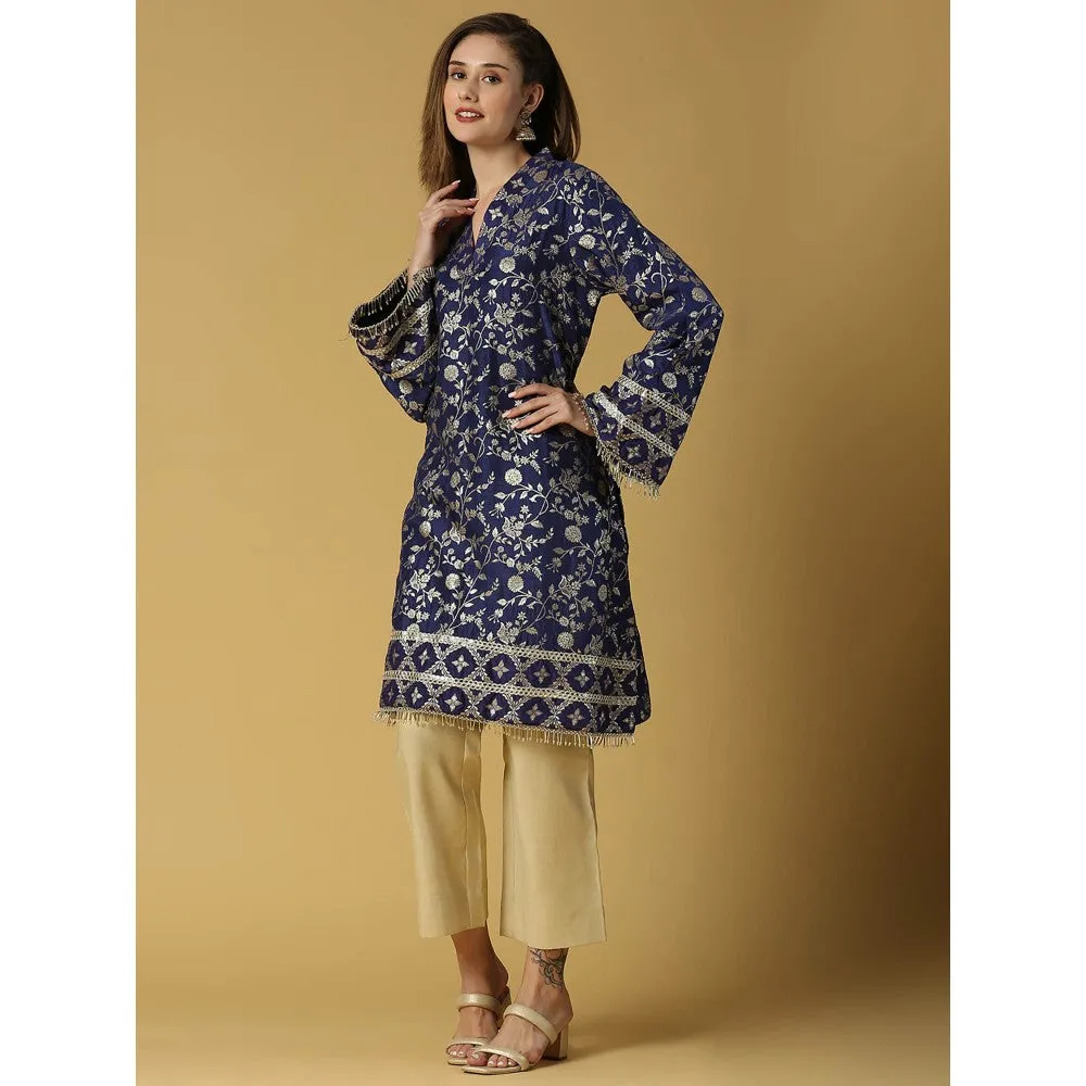 MONK & MEI Kavya-Pakistani Kurta With Gold Pant-Deep Blue (Set of 2)