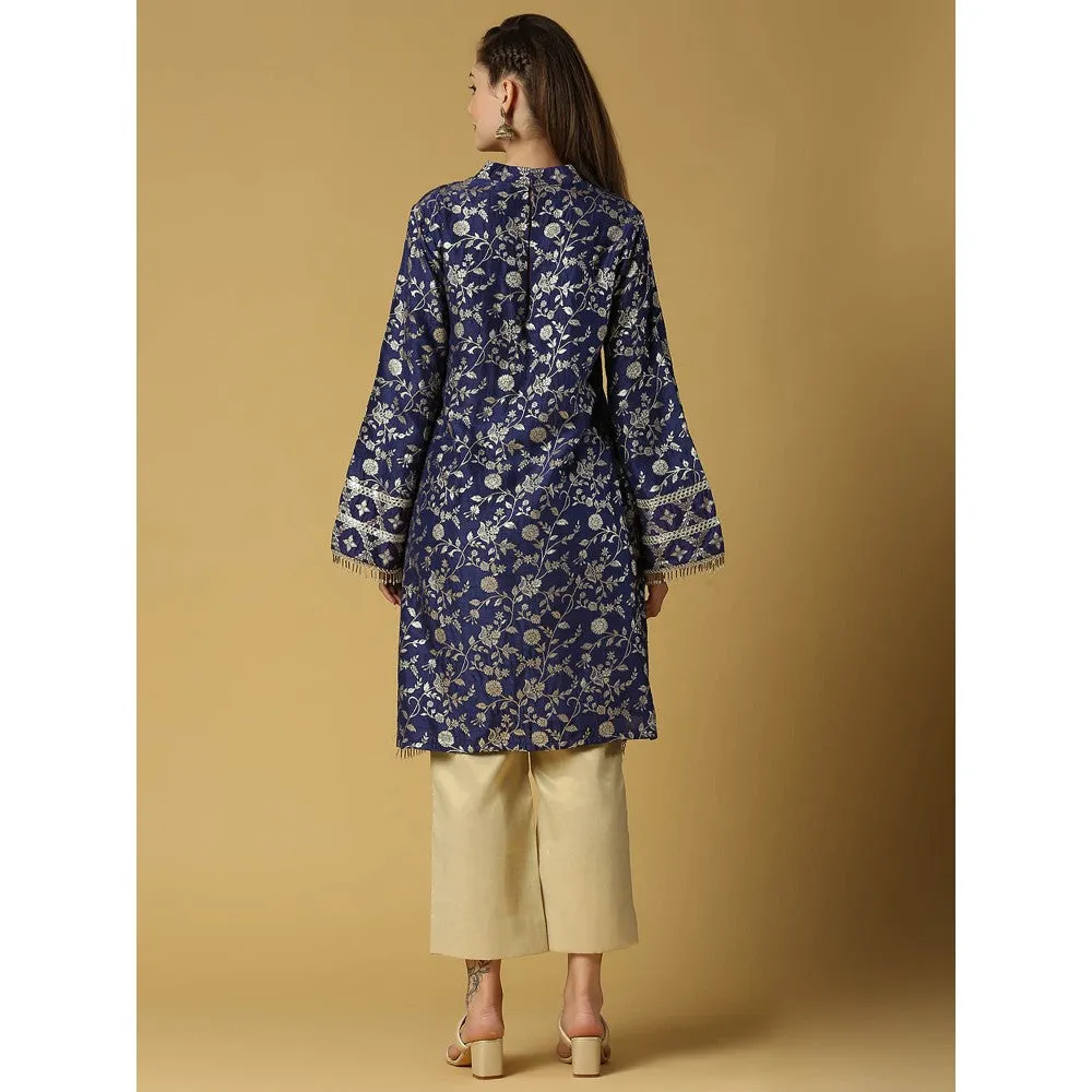 MONK & MEI Kavya-Pakistani Kurta With Gold Pant-Deep Blue (Set of 2)