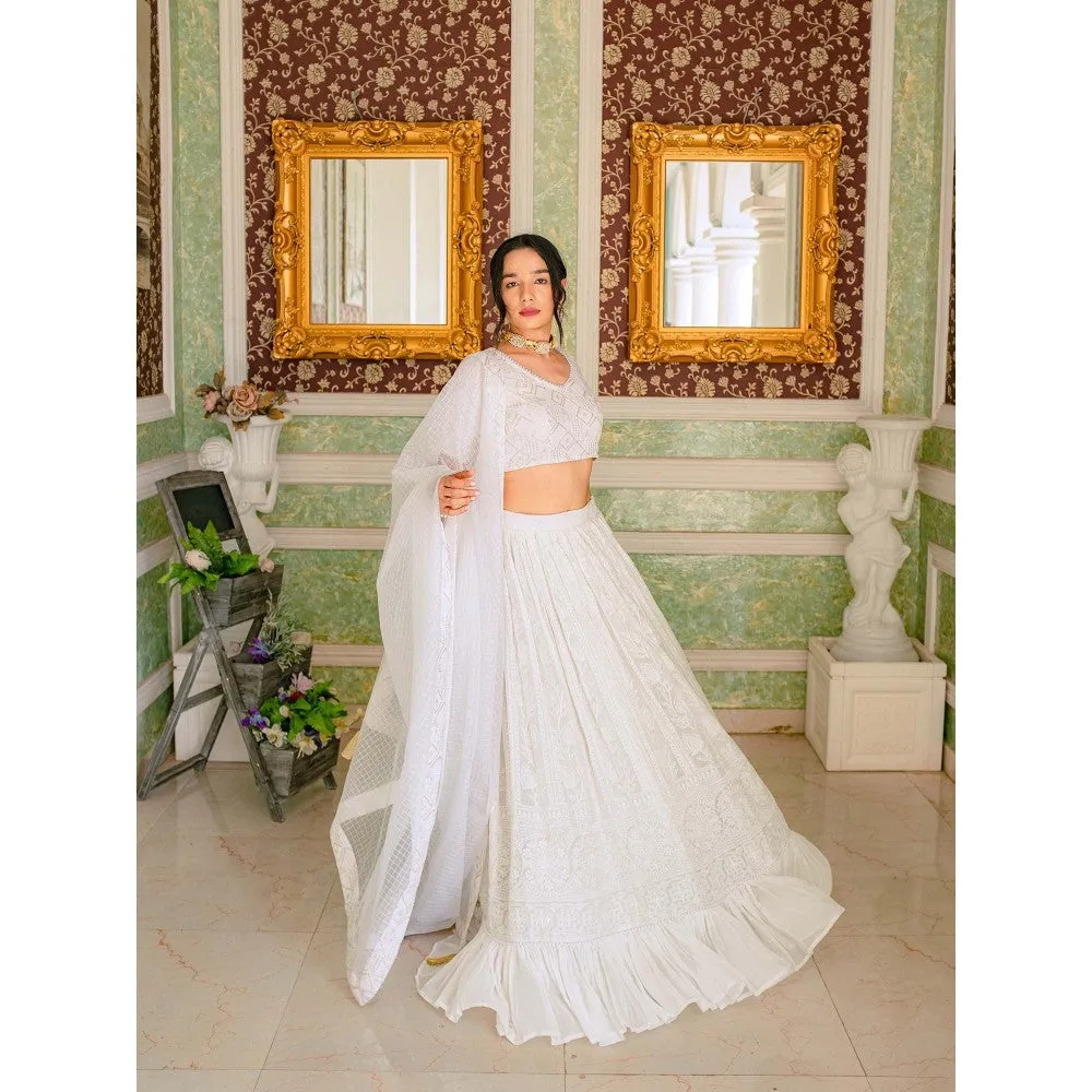 MONK & MEI Masoom Chikankari Stitched Blouse- White