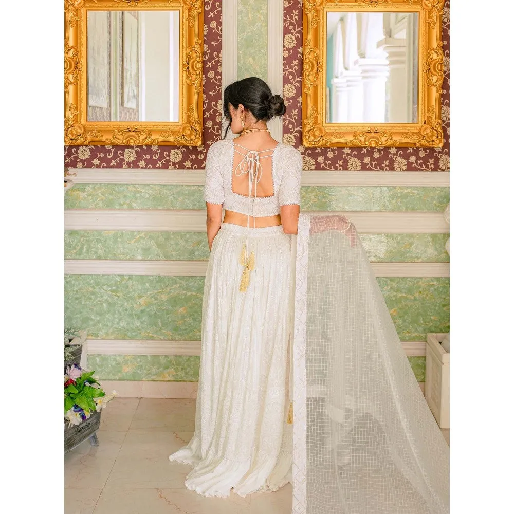 MONK & MEI Masoom Chikankari Stitched Blouse- White
