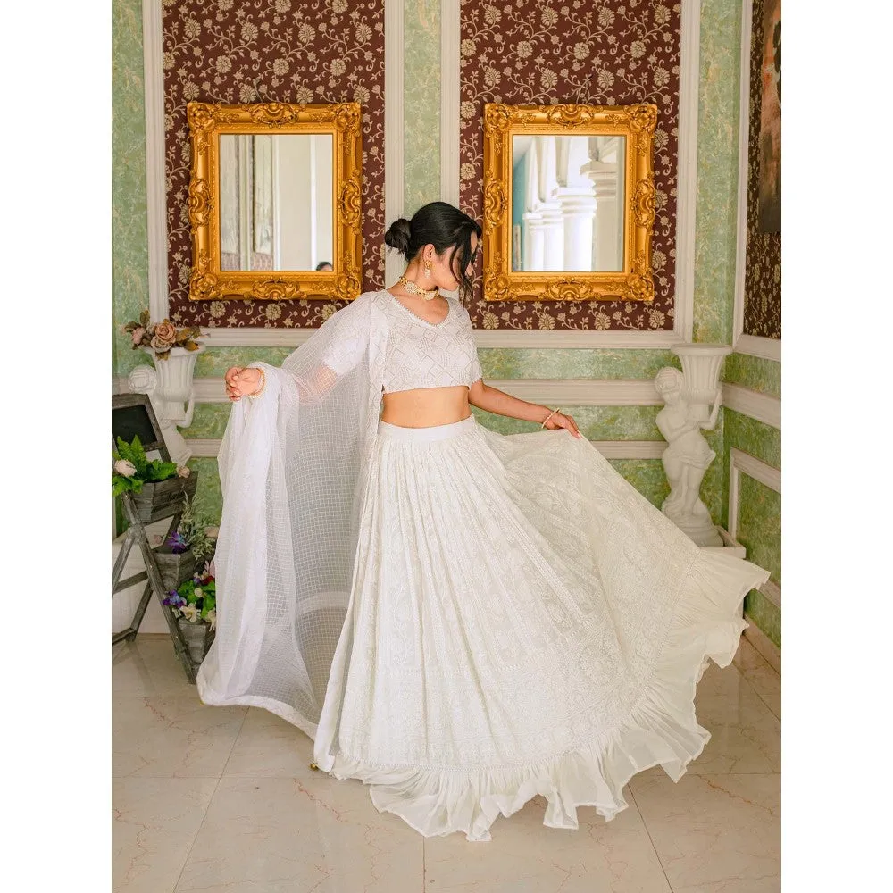 MONK & MEI Masoom Chikankari Stitched Blouse- White