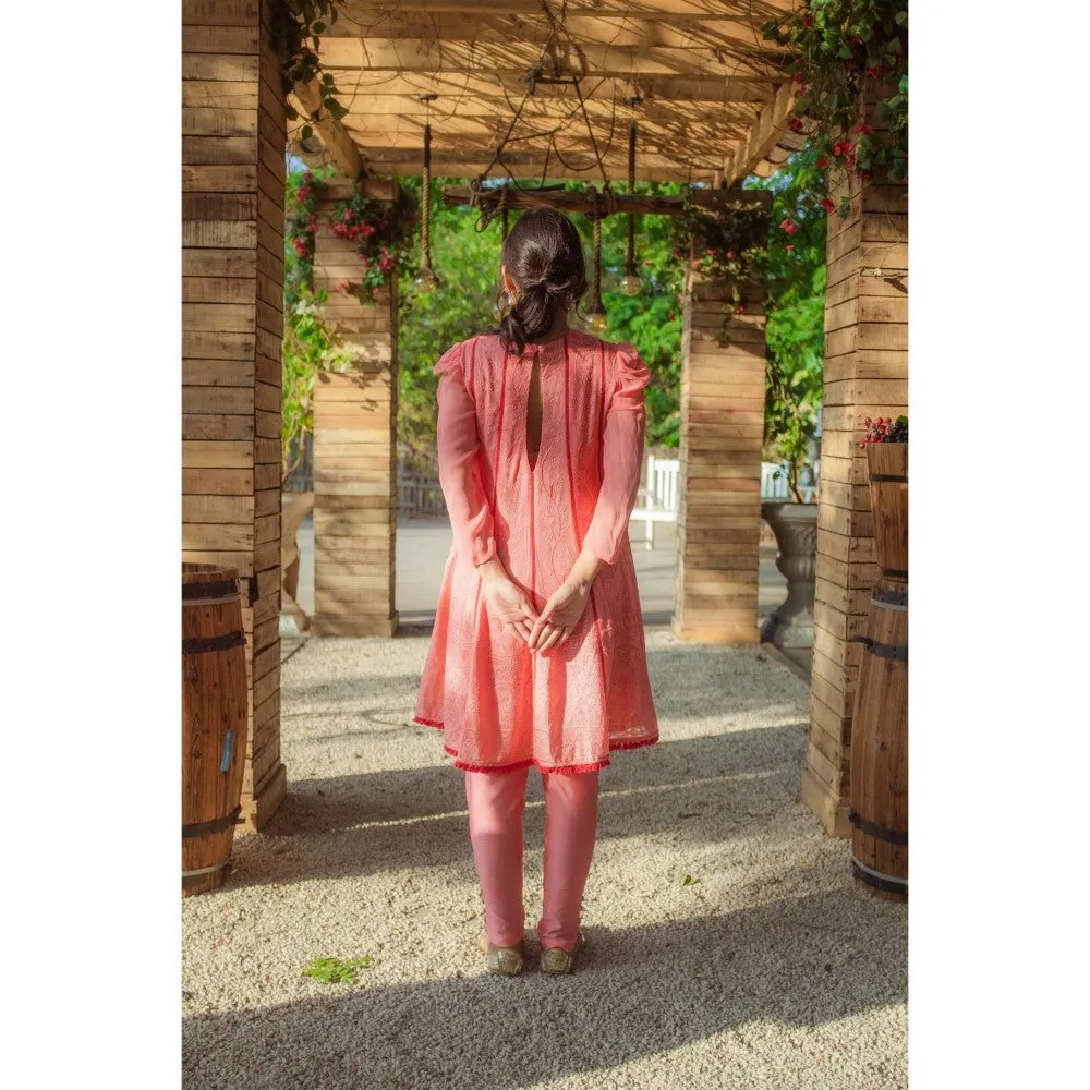 MONK & MEI Rukhsar Chikankari Anarkali Kurta Peach Melon