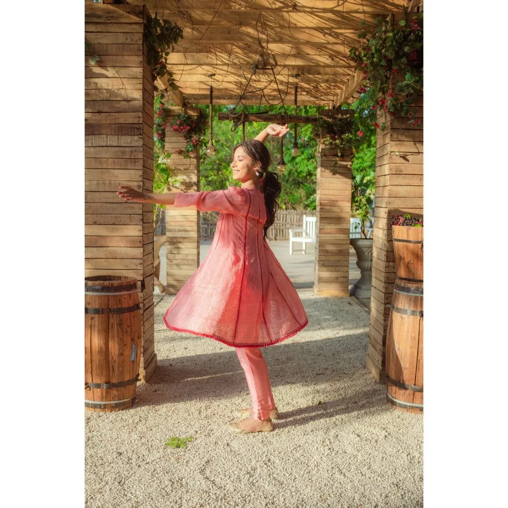 MONK & MEI Rukhsar Chikankari Anarkali Kurta Peach Melon