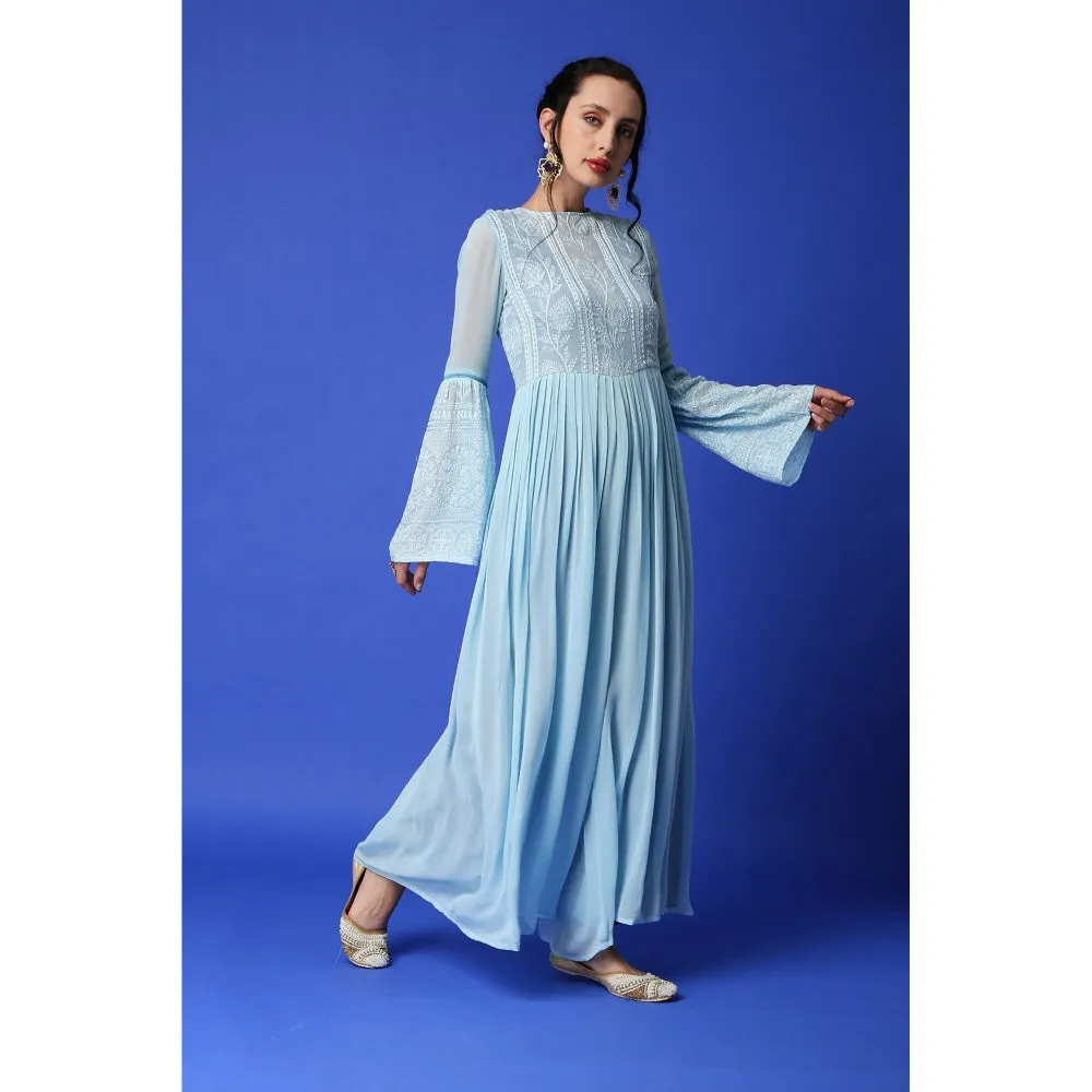 MONK & MEI Salma Chikankari Jumpsuit - Ice Blue