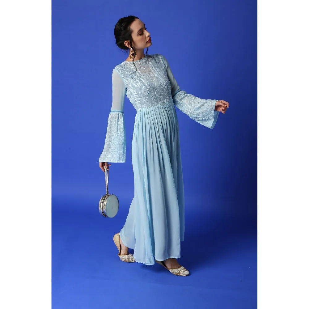 MONK & MEI Salma Chikankari Jumpsuit - Ice Blue