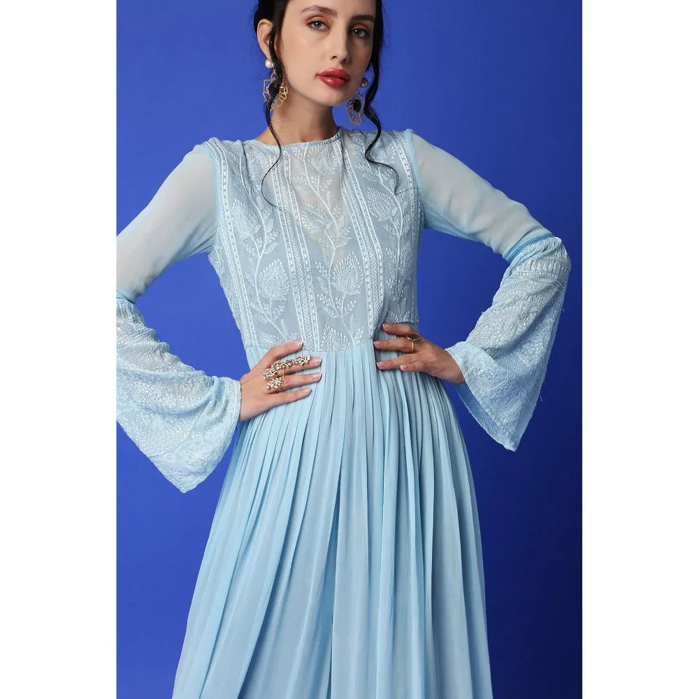 MONK & MEI Salma Chikankari Jumpsuit - Ice Blue