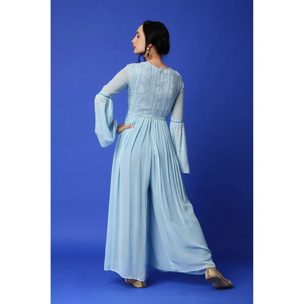 MONK & MEI Salma Chikankari Jumpsuit - Ice Blue