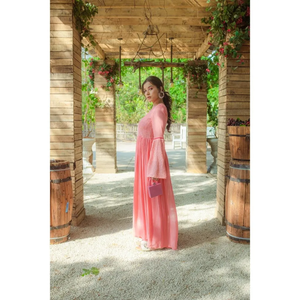 MONK & MEI Salma Chikankari Jumpsuit Peach Melon