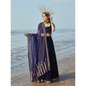 MONK & MEI Victoria Blouse, Lehenga and Dupatta- Blue