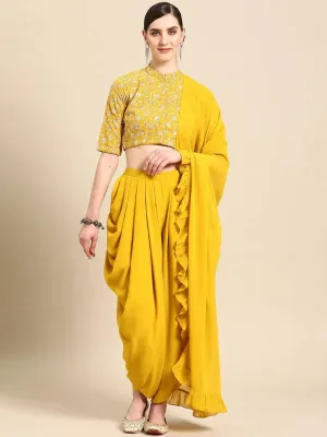 Mustard Embroidered Georgette Dhoti Saree