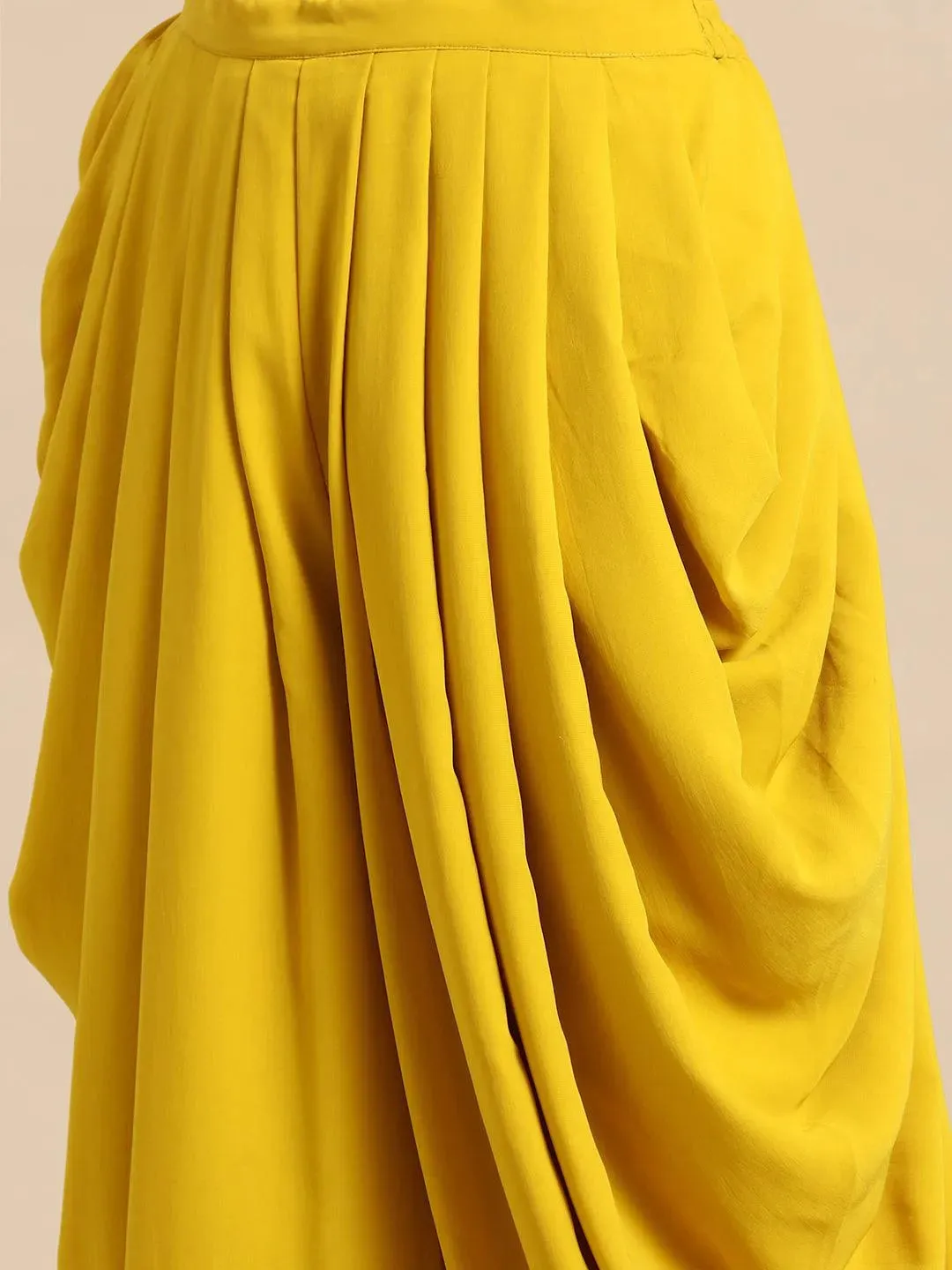 Mustard Embroidered Georgette Dhoti Saree