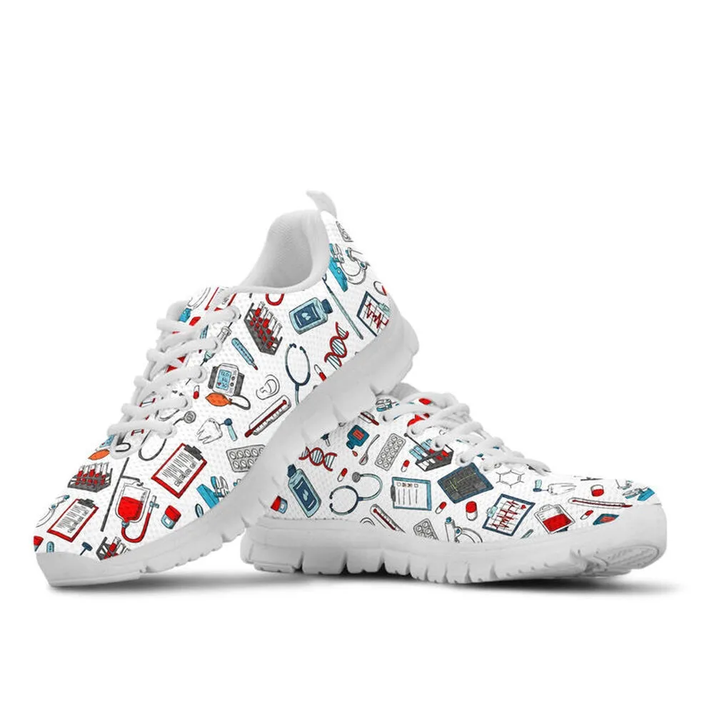 Nurse Sneaker, Nurse Pattern White Sneakers Shoes, Best Shoes For Nurses