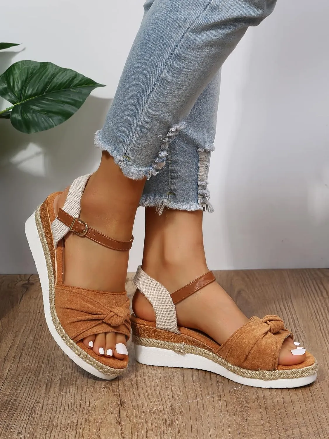 Orthopedic Platform Wedge Sandals for Women - Casual Summer Dressy 2025 Flat Tremdy Bow Tie Open Toe Ankle Strap Sandal Beach Boho Sandals Comfortable Outdoor Shoes