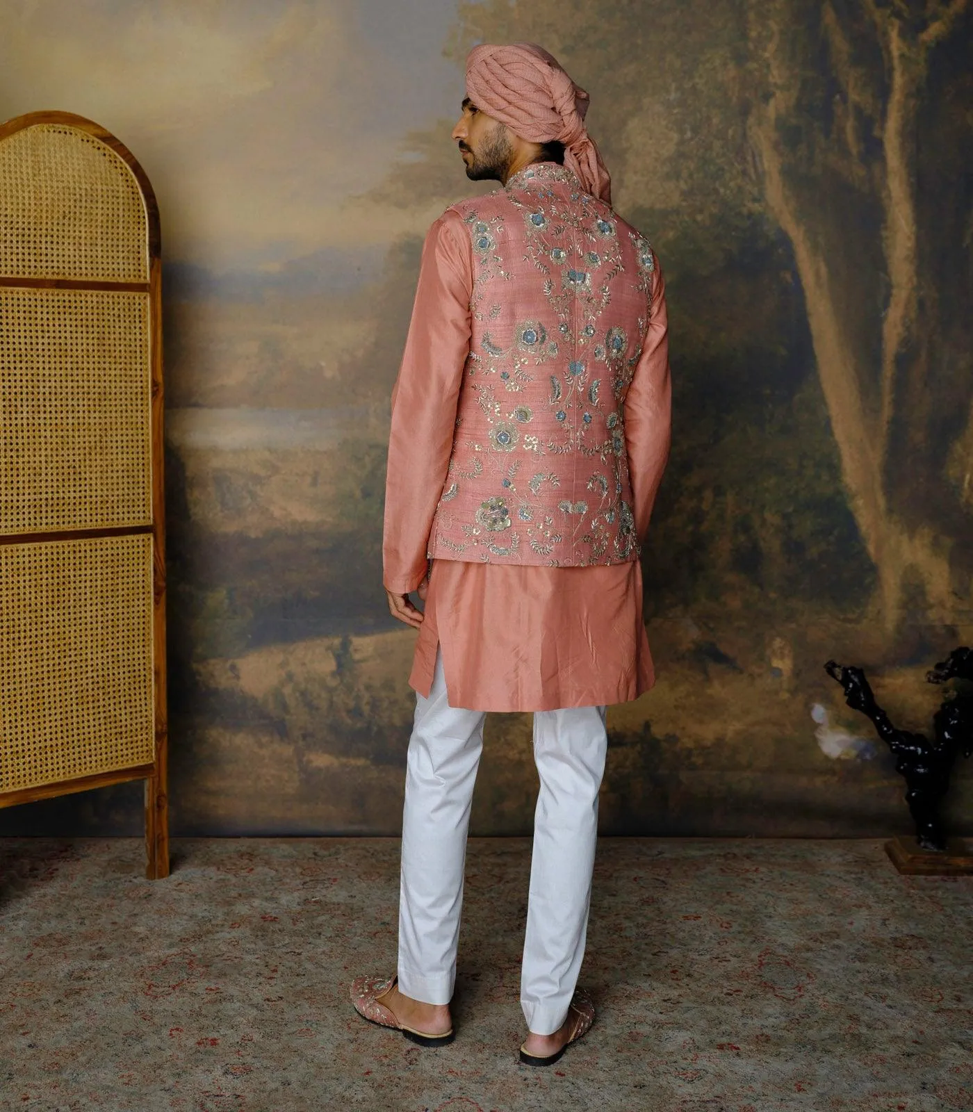 Peach Embroidered Bandi Set