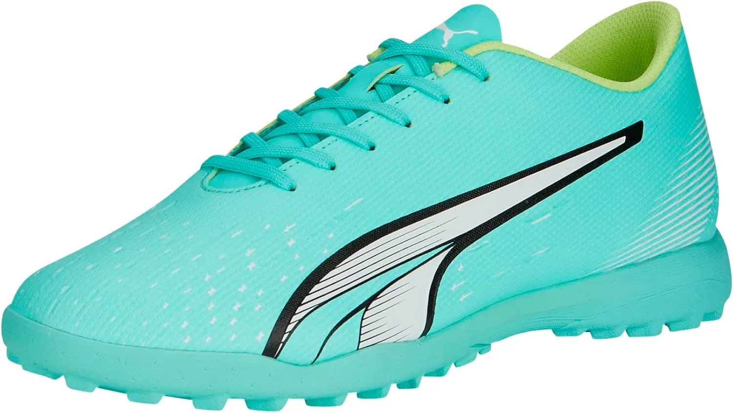 PUMA Mens Ultra Play Turf Trainer Soccer Cleats, Electric Peppermint-PUMA Mens White-Fast Yellow, 11.5