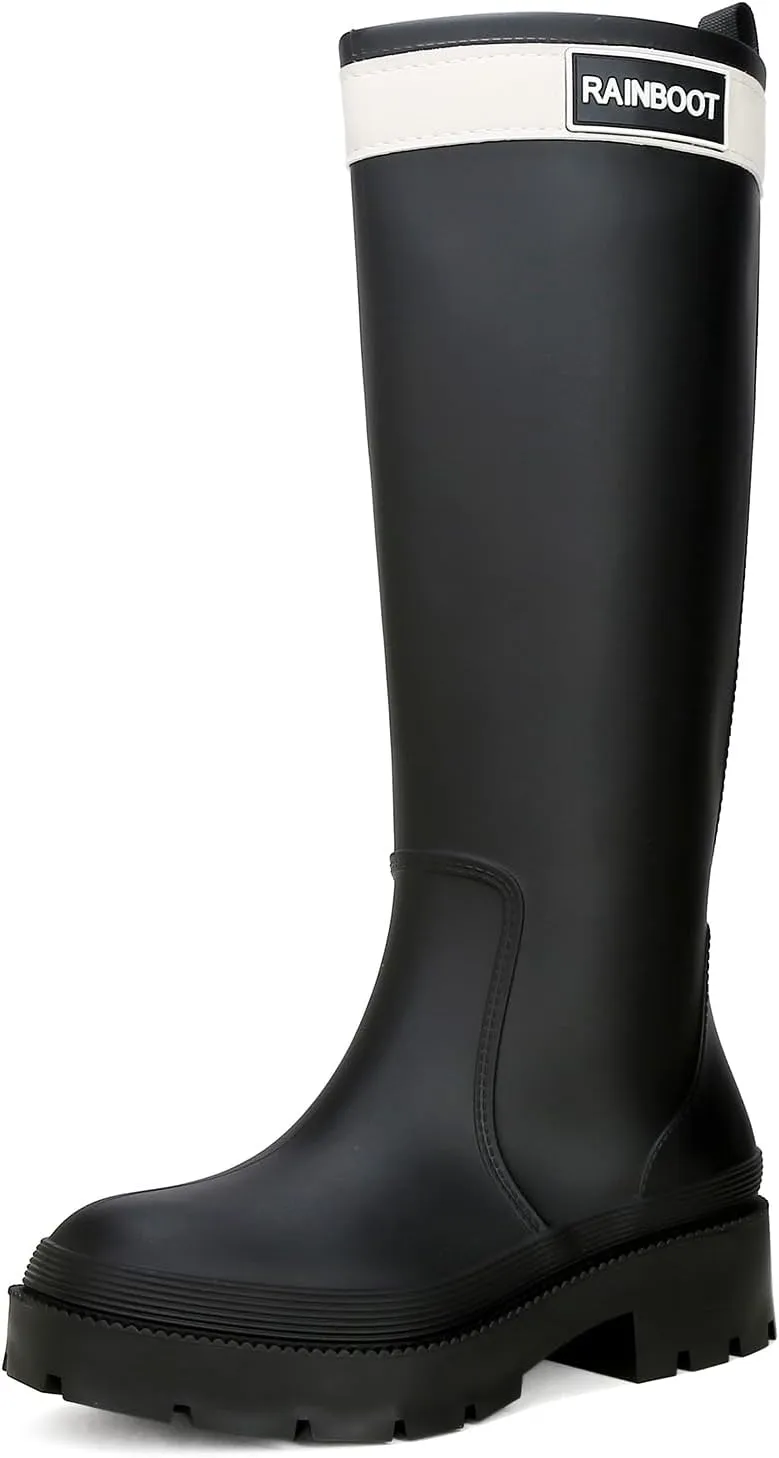 Rain Boots for Women, Waterproof Rubber Garden Boots Durable Slip Resistant Muck Boots,Tall Water Fishing Shoes Comfort Knee High Work for Outdoor