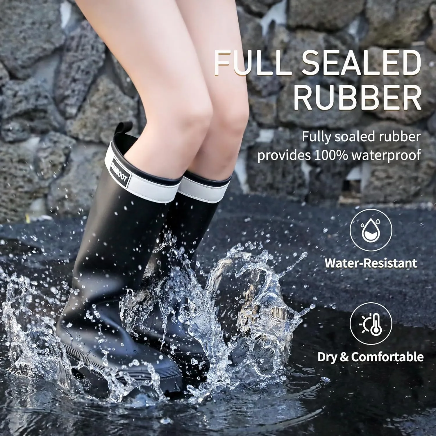 Rain Boots for Women, Waterproof Rubber Garden Boots Durable Slip Resistant Muck Boots,Tall Water Fishing Shoes Comfort Knee High Work for Outdoor