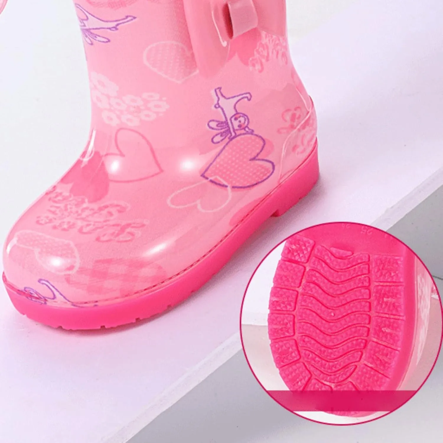 Rain Boots, Toddler Bowknot Fun Patterns Short Rain Boots, Kids Girls Boys Easy-On Handles Waterproof Rubber Shoes
