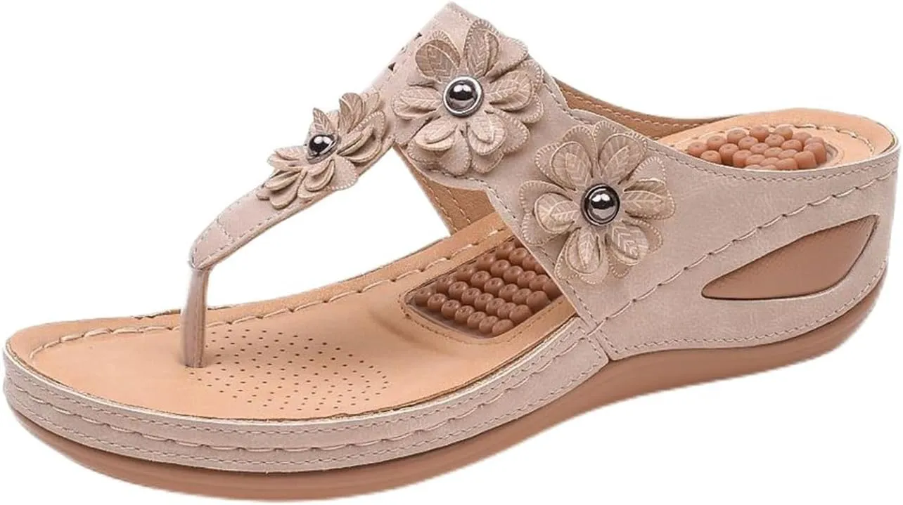 Sandals for Women Wedge Shoes 2025:Summer Dressy Flip Flops Fashion Flower Casual Dressy Sandal Orthopedic Platform Footwear Casual Walking Sandals 2025