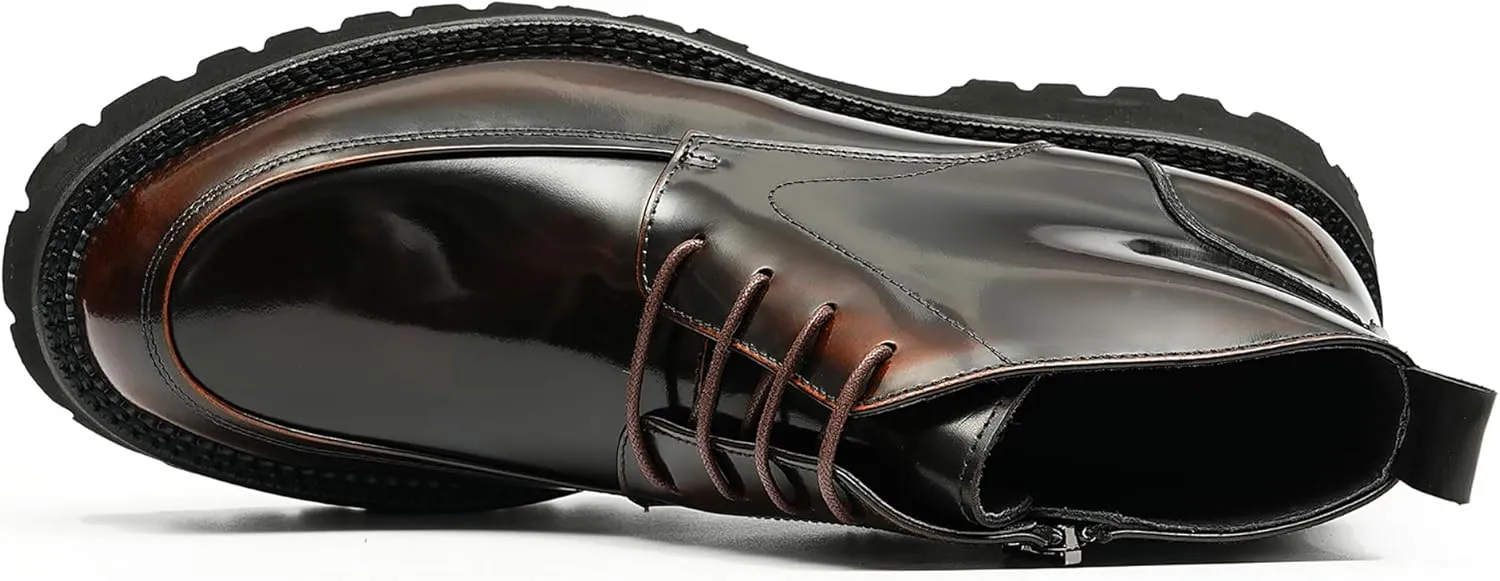 Santimon Men Oxfords Boots Formal Dress Genuine Leather Wingtip Brogues Zipper Ankle Boots Fashion Prom Wedding Business Casual Thick Sole Chelsea Boots for Men