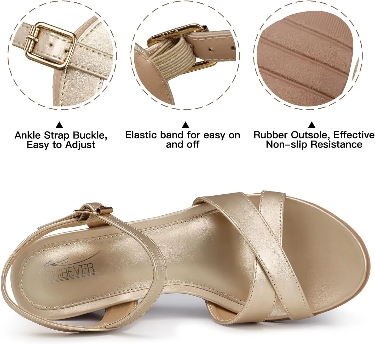 SHIBEVER Womens Sandals Wedge Low: Buckle Ankle Strap Wedge Sandal - Dressy Sandals Women - Comfortable Summer