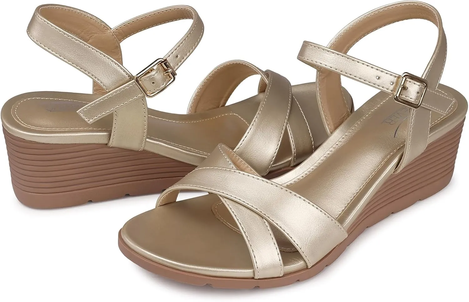 SHIBEVER Womens Sandals Wedge Low: Buckle Ankle Strap Wedge Sandal - Dressy Sandals Women - Comfortable Summer