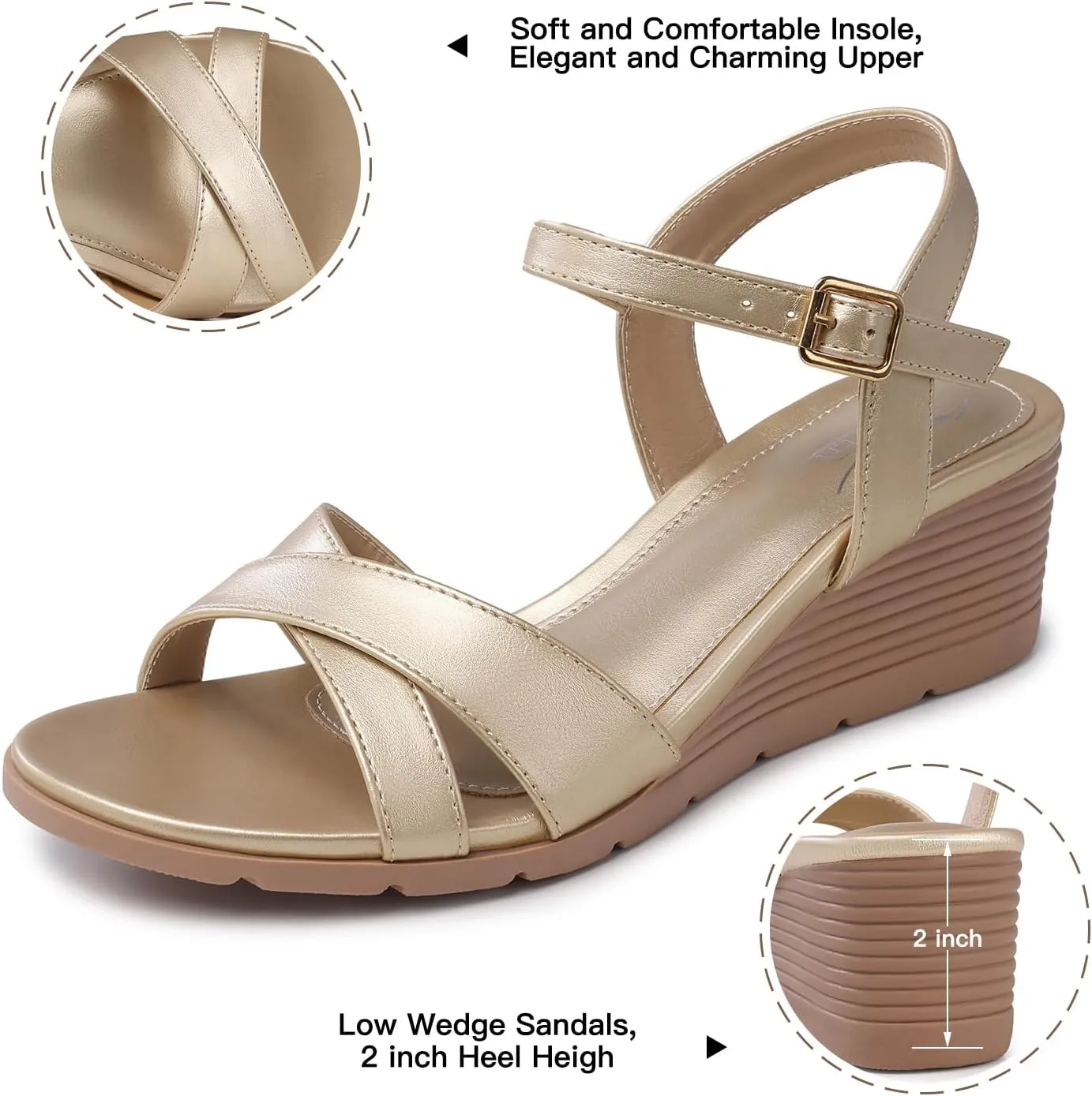 SHIBEVER Womens Sandals Wedge Low: Buckle Ankle Strap Wedge Sandal - Dressy Sandals Women - Comfortable Summer