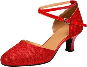 Shoes Dance Shoe Sequins Women's Social Ballroom Shoes Latin Dancing Tango Women's Middle Leather Riding Boots (Red, 6)