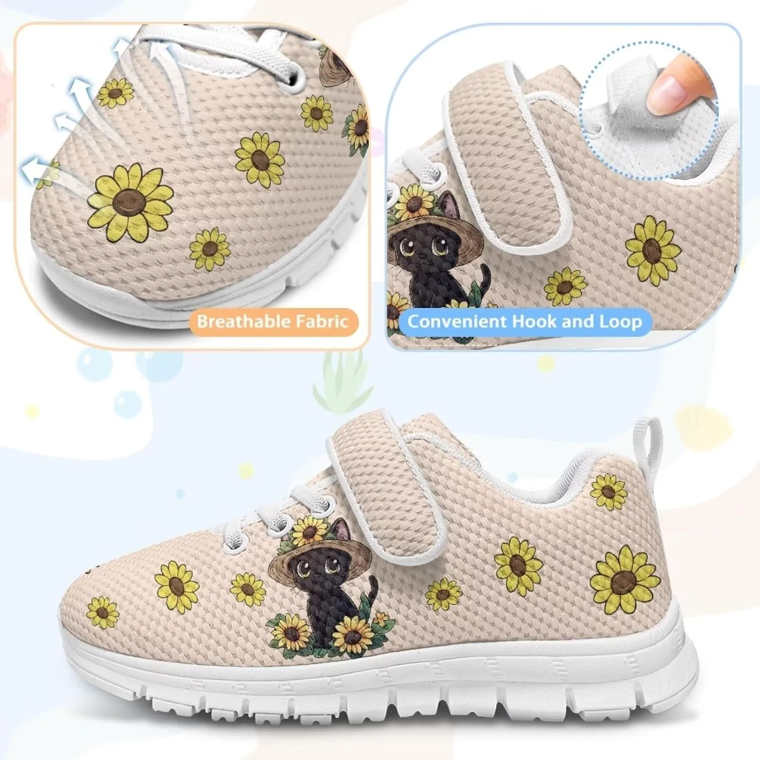 Shoes for Little Girls Road Running Shoes Outdoor Walking Shoes Hook and Loop Fasteners Tennis Shoes