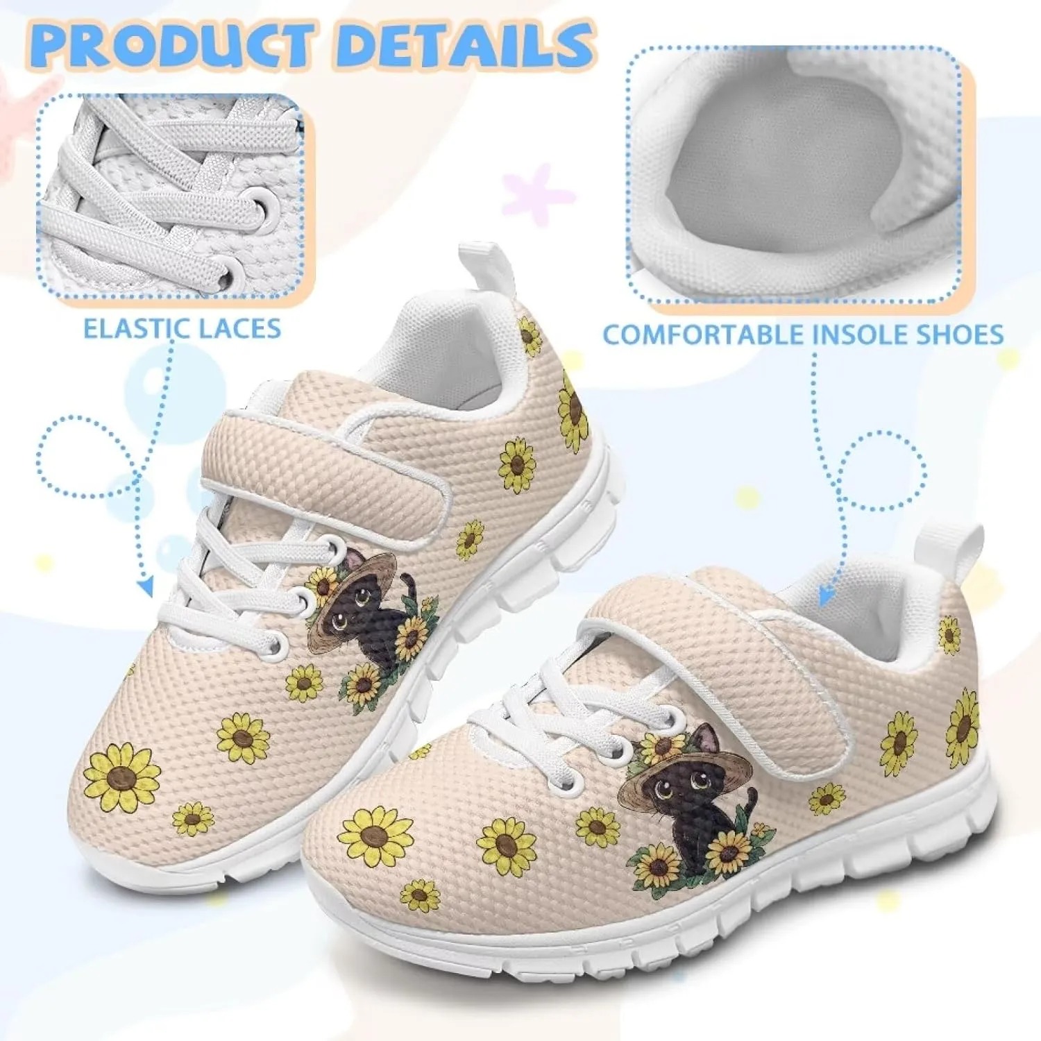 Shoes for Little Girls Road Running Shoes Outdoor Walking Shoes Hook and Loop Fasteners Tennis Shoes