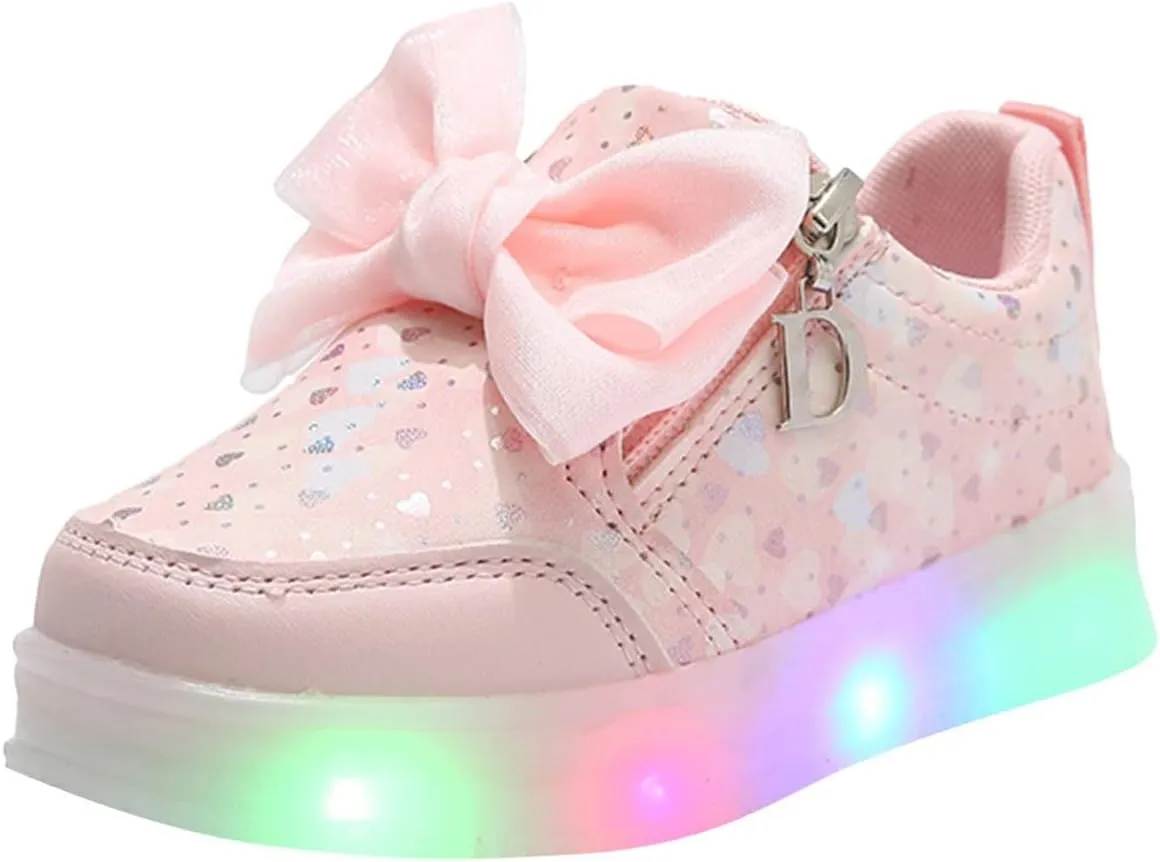 Sneakers for Girls Fashion Luminous Light Up Shoes for Girls Soft Bottom Flashing Casual Shoes with Non Slip Zippers