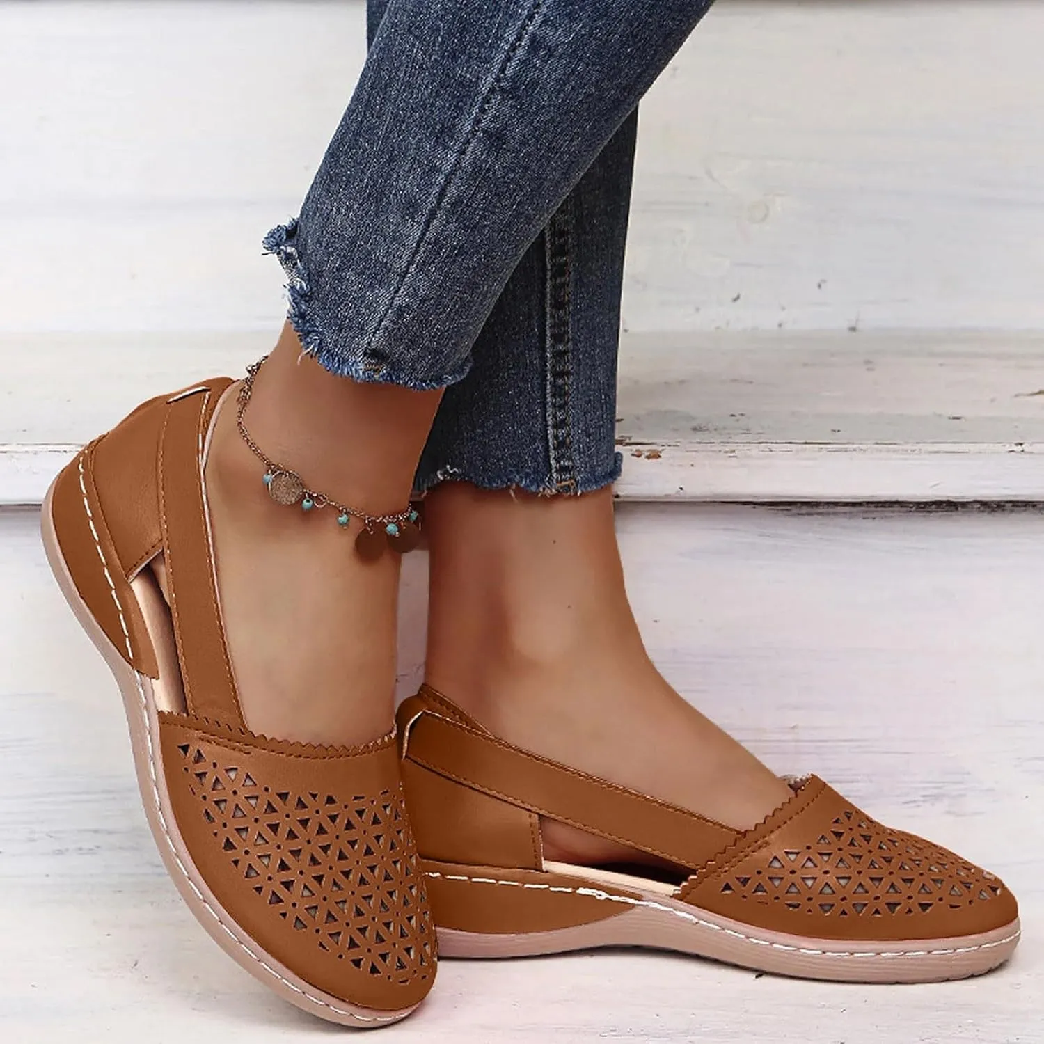 SuanlaTDS Closed Toe Sandals for Women 2025 Platform Soft Sole Spring Summer Work Shoes Comfortable Casual Hollow Out Loafers Dressy Low Heel Wedges Slip-on Outdoor Beach Walking Sandal